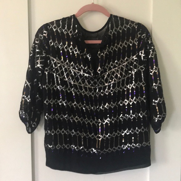 Nanette Lepore Black Sequined Top, Sz 4 - Picture 2 of 3
